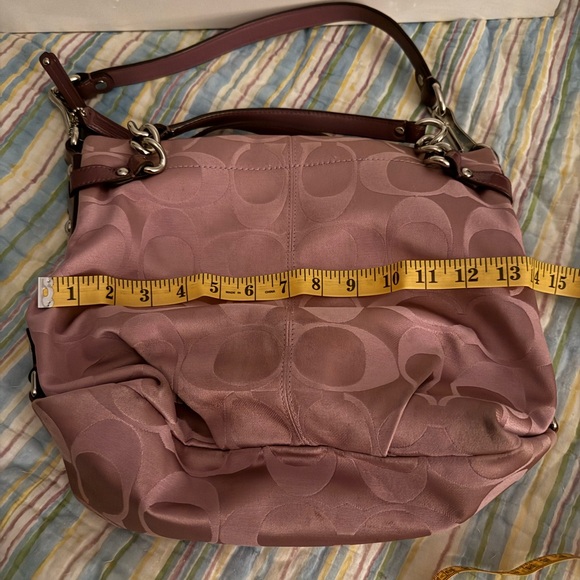 Coach Purple Signature Tote Shoulder Bag SATIN Leather Straps - Picture 9 of 12